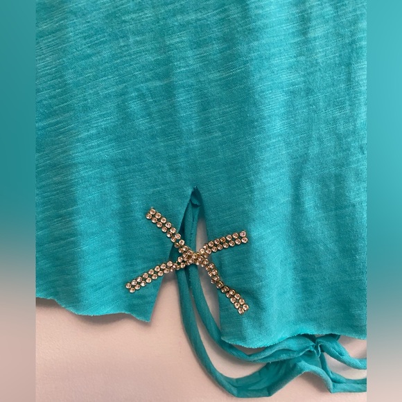 Tank top, teal, cut out open back - Picture 3 of 6